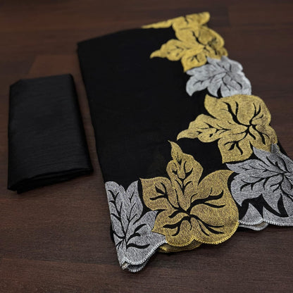 Elegant Vichitra Silk Saree with Zari Leaf Work & Banglori Blouse