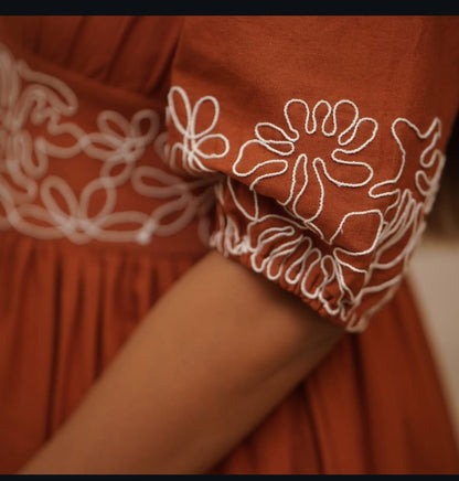 Stylish Cotton Gown with Modern Puff Sleeves