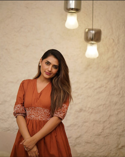 Stylish Cotton Gown with Modern Puff Sleeves