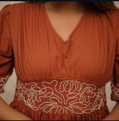 Stylish Cotton Gown with Modern Puff Sleeves