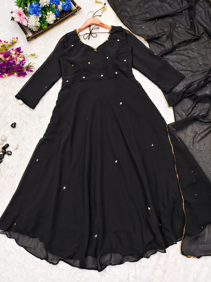 Black Gold Handwork Georgette Anarkali Set