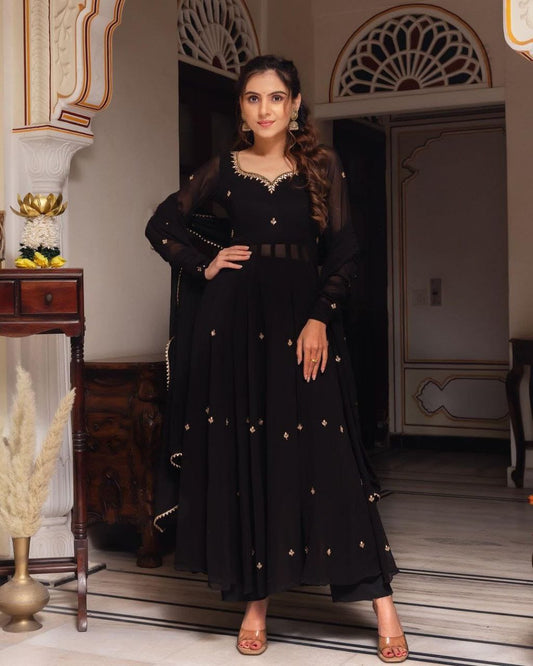 Black Gold Handwork Georgette Anarkali Set
