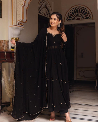 Black Gold Handwork Georgette Anarkali Set