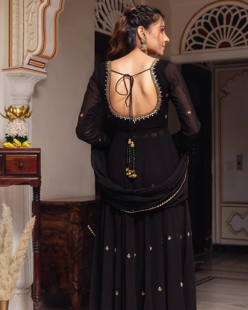 Black Gold Handwork Georgette Anarkali Set