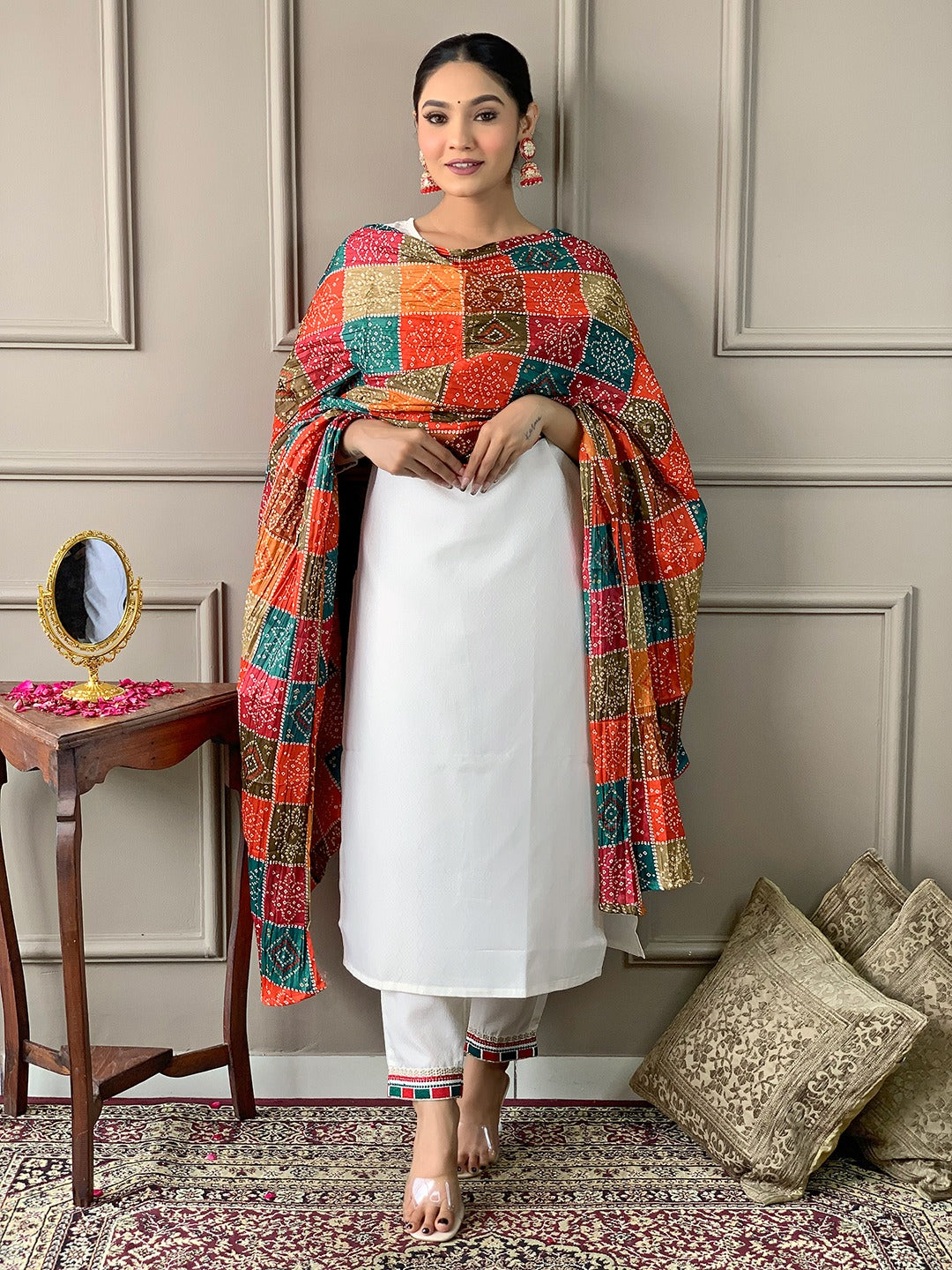 Embroidered Viscose Kurti Set with Silk Blend Dupatta