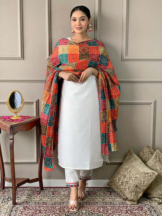 Embroidered Viscose Kurti Set with Silk Blend Dupatta