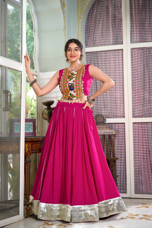 Chaniya Choli for Garba Nights – Gamthi Work Blouse & Rayon Lehenga