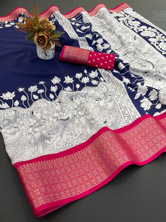 Elegant Dola Silk Freehand Print Saree with Designer Pallu