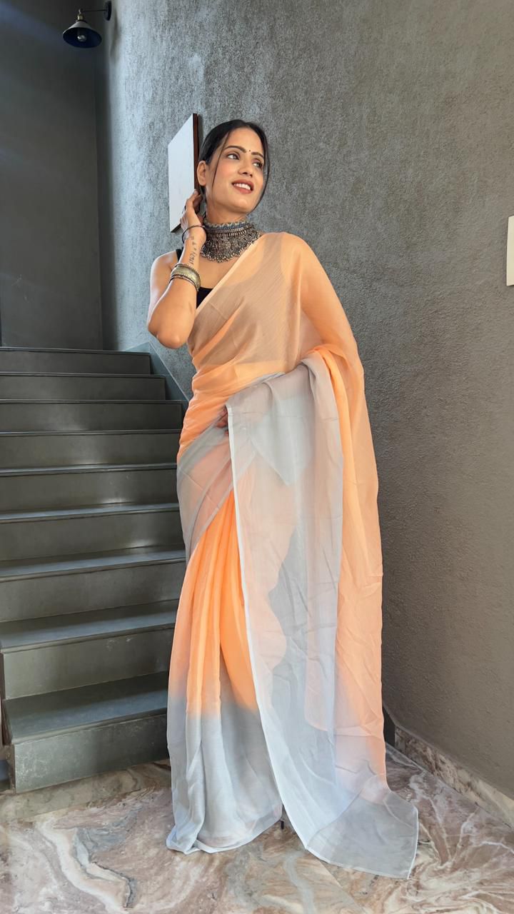 Instant Ready Ethnic Look – Georgette Saree with Designer Blouse