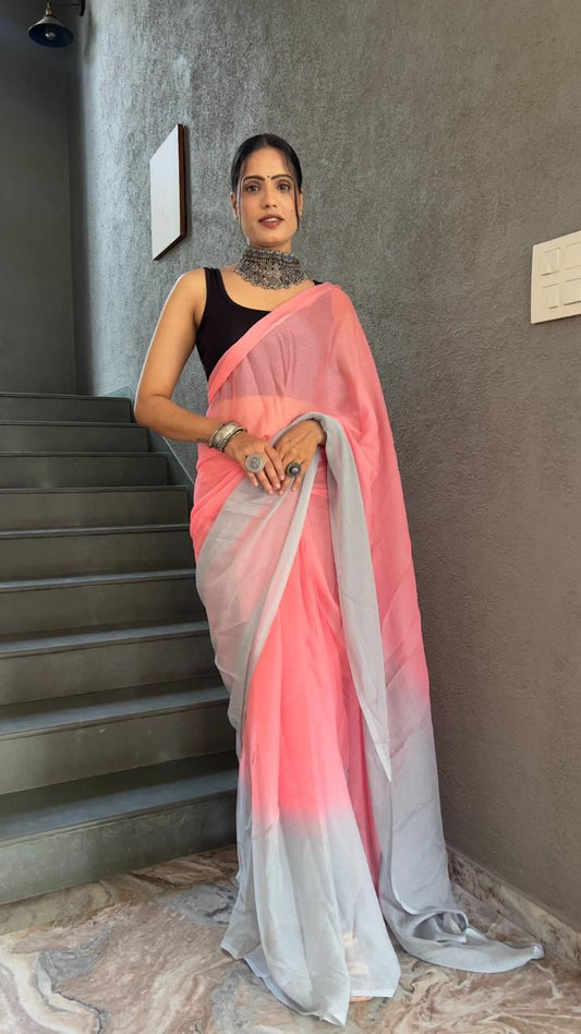 Instant Ready Ethnic Look – Georgette Saree with Designer Blouse