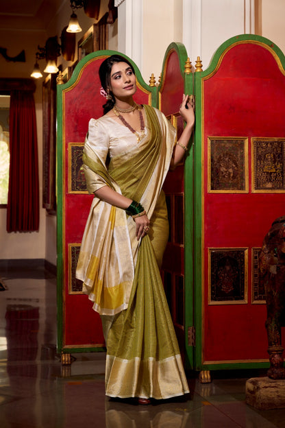 Vanishri Green Jacquard Saree with Zari Weaving