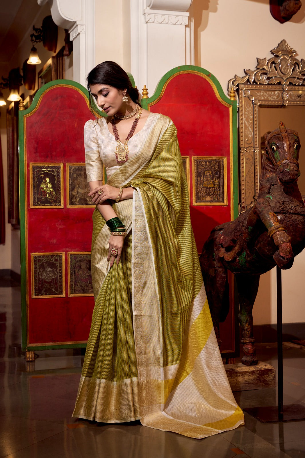 Vanishri Green Jacquard Saree with Zari Weaving
