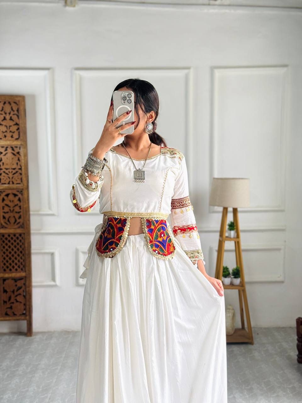 Mirror Work Cotton Lehenga Choli