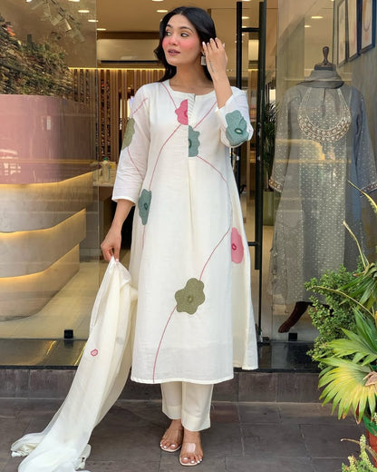 New Launch: Designer Kurti Pant Set with Embroidery & Dupatta
