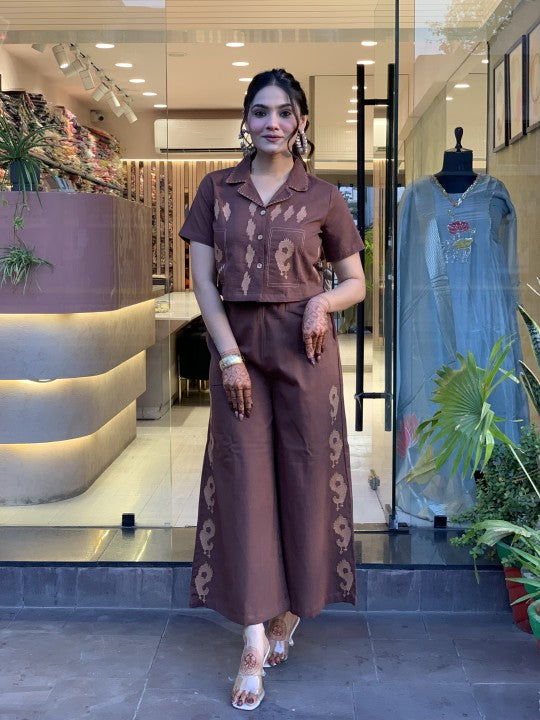 Cotton Embroidered Coord Set with Pocketed Plazzo
