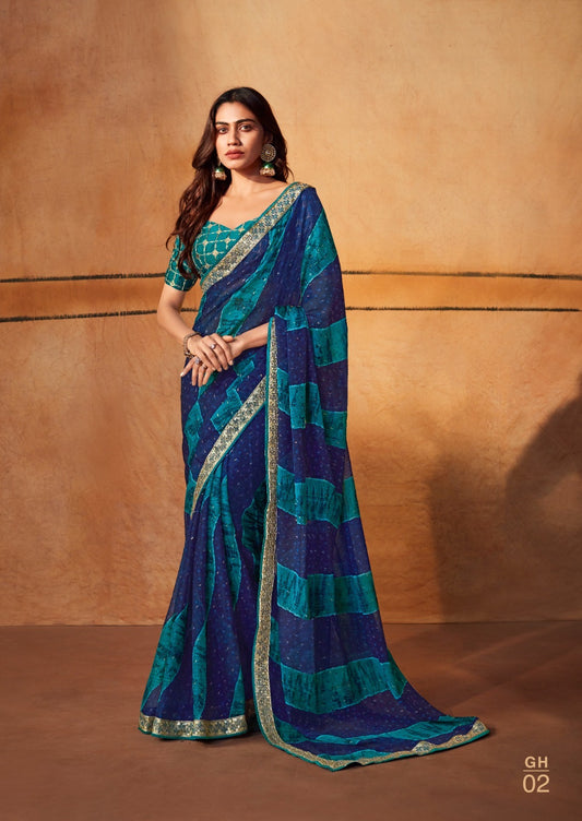Gerua by Stavan – Pure Chiffon with Embroidery Border & Blouse