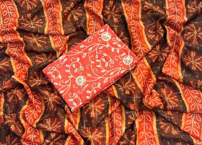 Gerua by Stavan – Pure Chiffon with Embroidery Border & Blouse