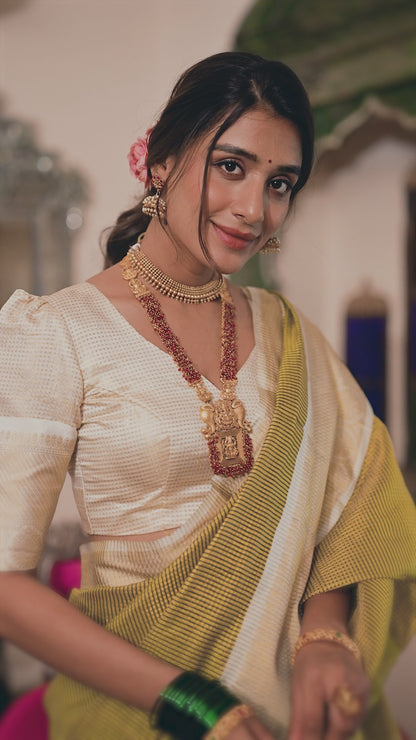 Vanishri Green Jacquard Saree with Zari Weaving