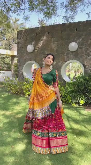 Stylish Digital Printed Butter Silk Lehenga Choli with Mirror Work Dupatta