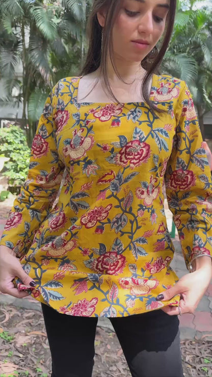 Casual Cotton Short Top - Mustard Yellow