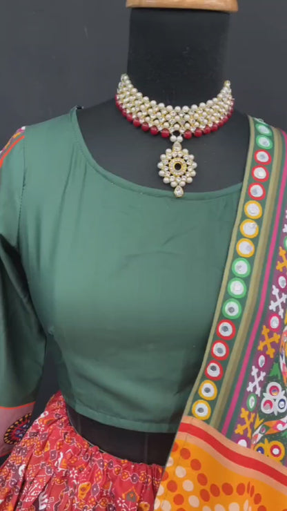 Stylish Digital Printed Butter Silk Lehenga Choli with Mirror Work Dupatta